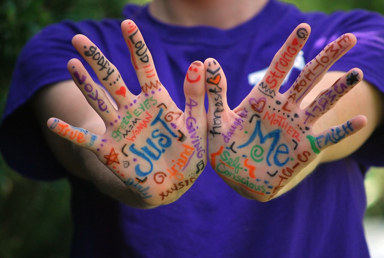 words drawn on hands