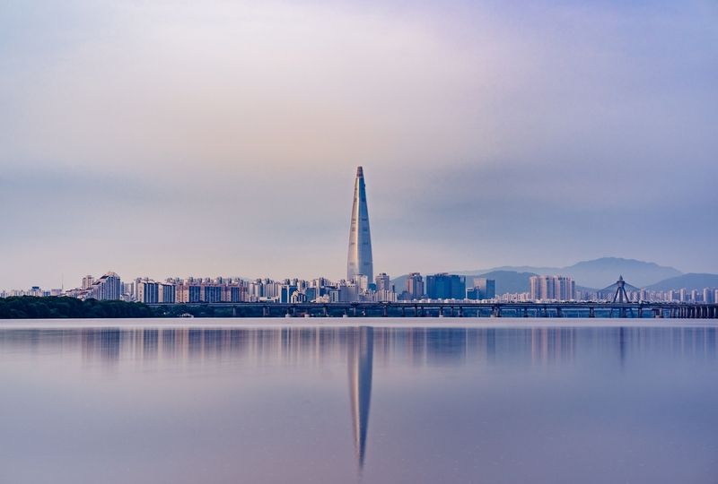 Seoul skyline reflected in Han river