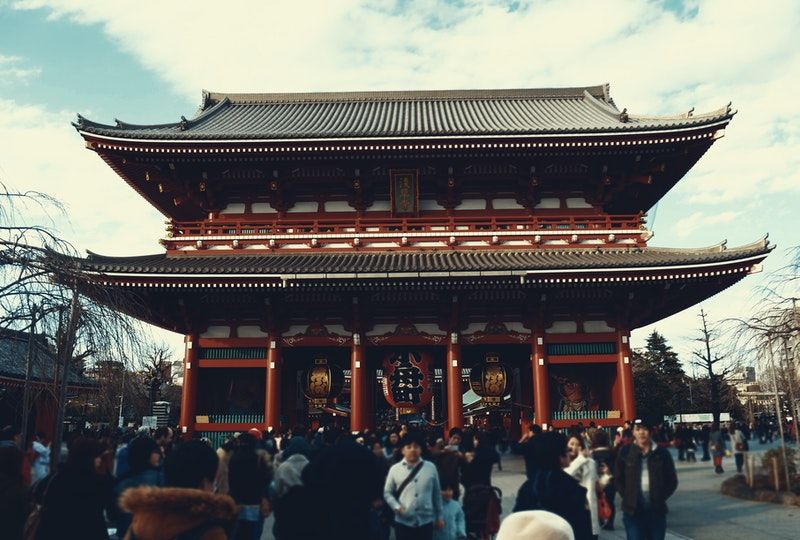 people in temple, Japan