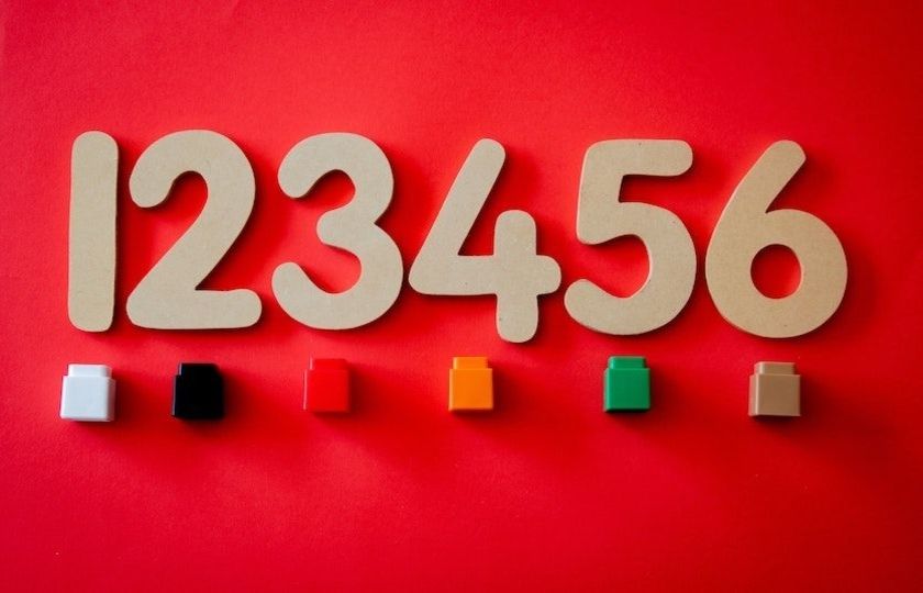 numbers 1 through 6 on a red background