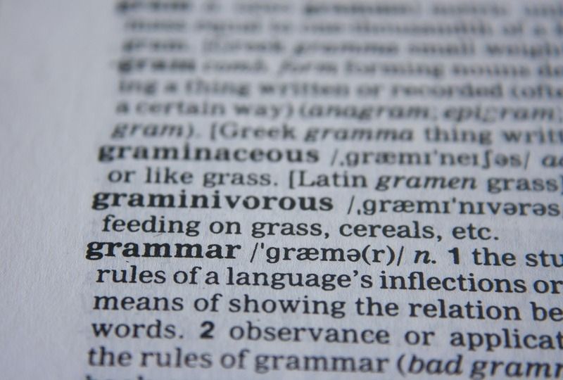 The word 'grammar' in a dictionary